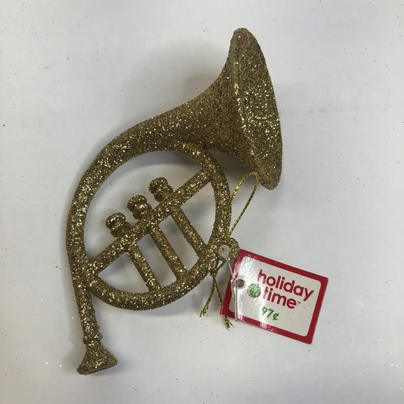 Holiday Time French Horn Ornament Gold Glitter‎ Christmas Tree Decoration 16 pcs - Picture 1 of 8